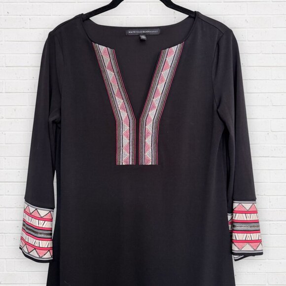 WHBM White House Black Market Pink Aztec Embroidered V-Neck Knit Shift Dress XS - Picture 2 of 6
